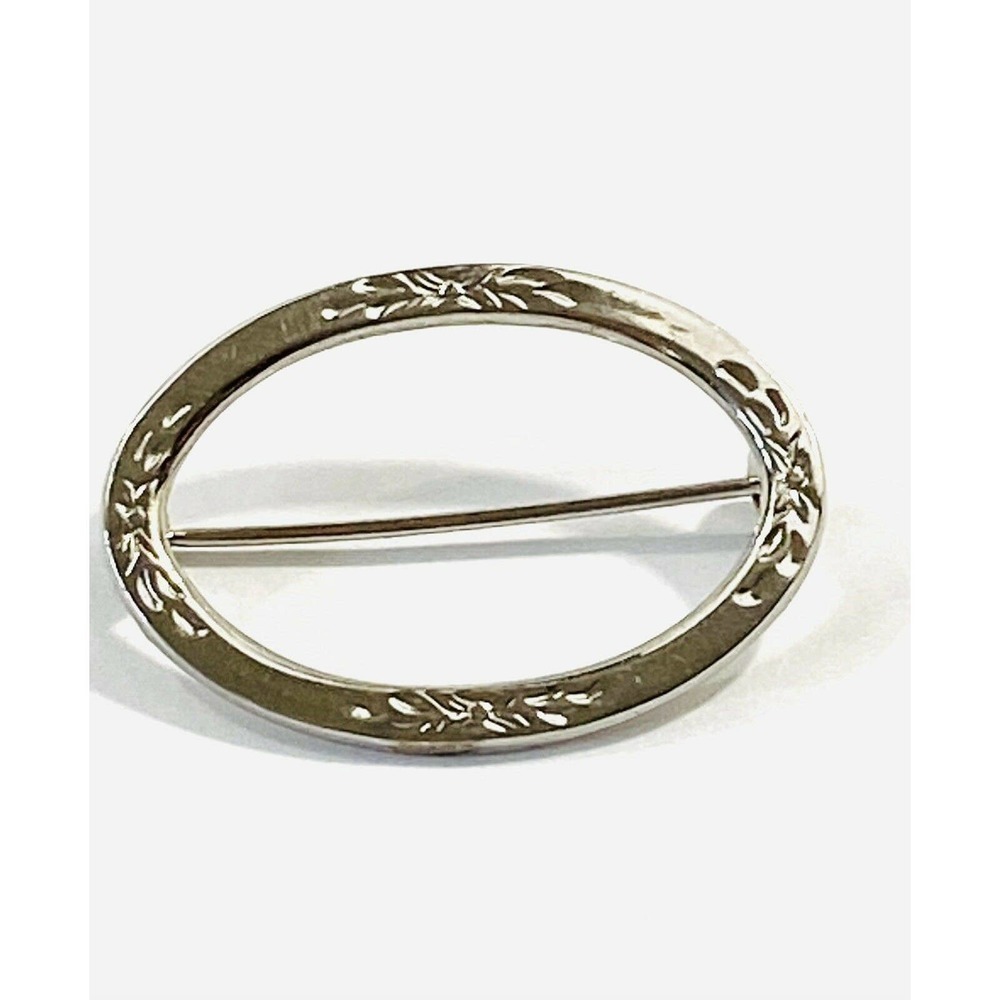 Beau Sterling Brooch Pin Edged Flowers Oval Vintage 50s